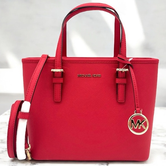 Michael Kors Jet Set Travel Extra-Small Top Zip Tote Bag Red - Picture 1 of 11
